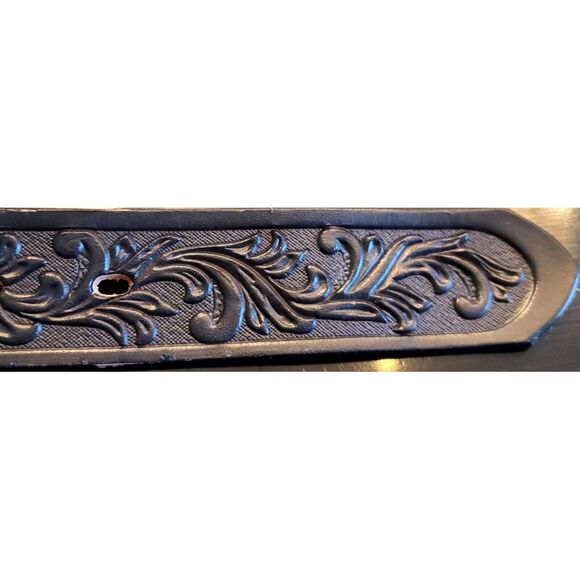 Tony Lama Belt Blk 30 w/ VTG Metalcraft Mayville Brushed Gold Buckle w/ Gems USA - Picture 7 of 16